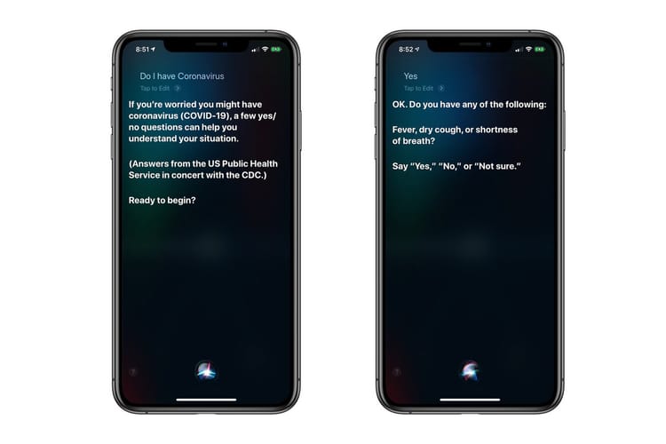 Siri propose un questionnaire pour savoir si vous avez les symptômes du coronavirus